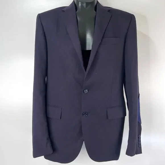 Polo Ralph Lauren Wool Navy Blazer With Leather Elbow Patches